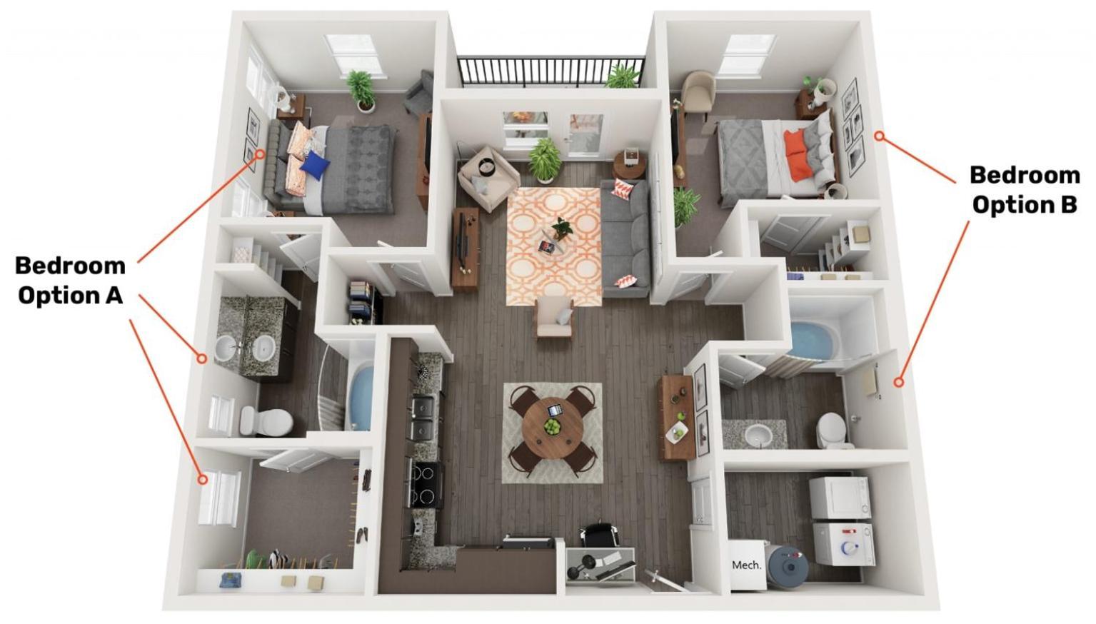 Grand Two Bedroom Two Bathroom With Balcony Apartment *